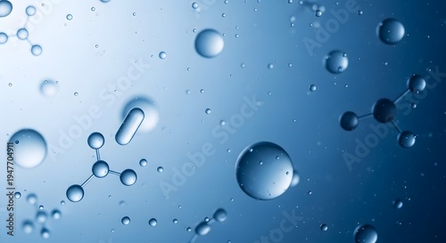 Molecular Structure of Water Droplets with Chemical Bonds and Bubbles in Blue Gradient