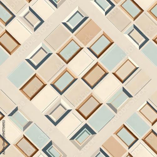 Minimalist 3D relief pattern of beige and light blue geometric rectangles