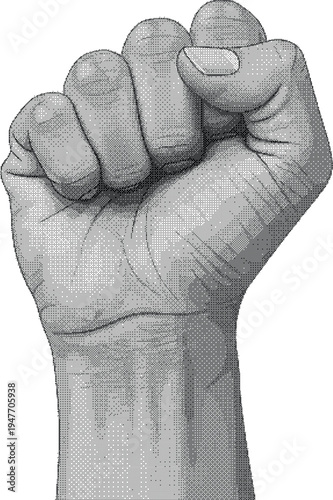 Halftone Raised Fist Hand Gesture Dotwork Vector Illustration