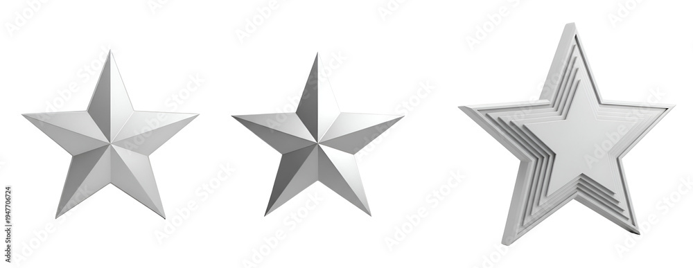Obraz premium Three silver stars on a transparent background, symbolizing excellence and achievement