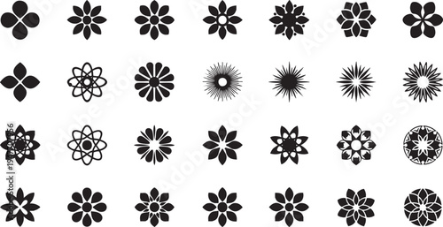 Collection of Black Minimalist Floral and Geometric Icons