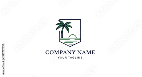 Tropical palm tree logo design template.