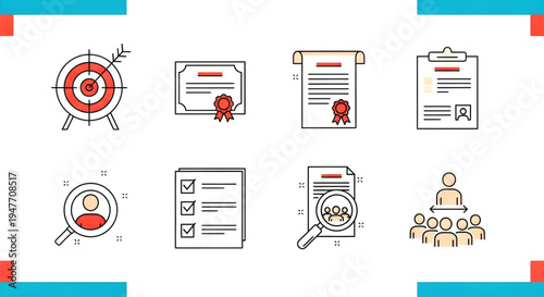 Business success and target achievement icons set flat design vector illustration scalable graphic