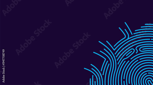 Abstract blue biometric fingerprint icon on dark background technology vector illustration
