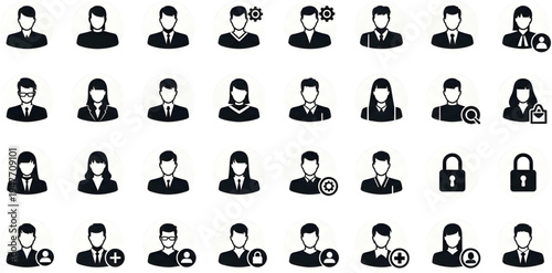Diverse business professionals and security icons set flat design vector illustration scalable graphic