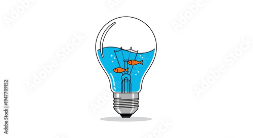 Creative idea concept with goldfish swimming in a light bulb filled with water, representing innovation and bright new concepts