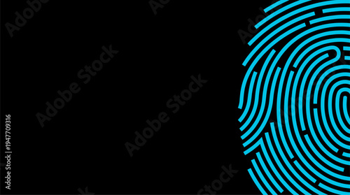 Cyan digital fingerprint biometric identification scan on black background vector illustration