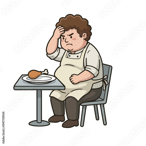 Overweight Man With Belly Sitting At Table