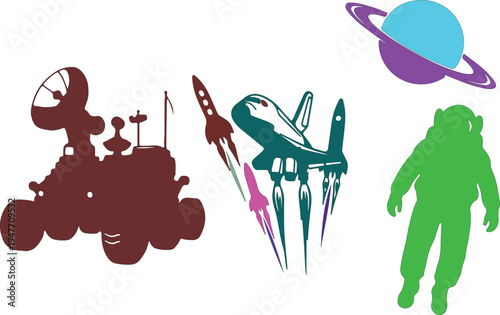 Colorful Silhouettes of Space Exploration and Astronaut