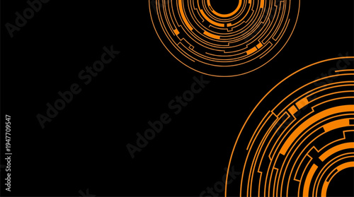 Abstract orange circular technology elements on black background vector graphic