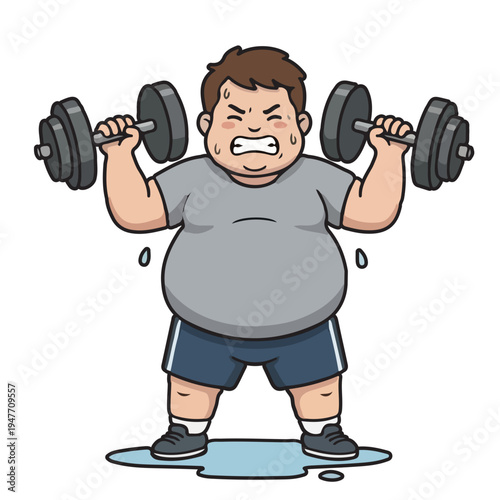 Overweight Man Lifting Weights to Lose Weight