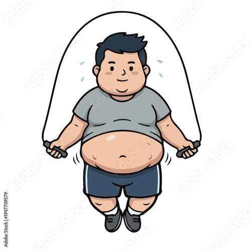 Overweight Man Jumping Rope for Fitness