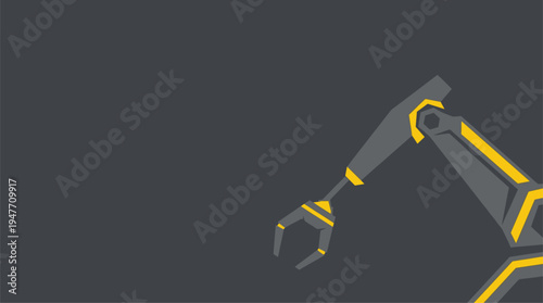 Industrial robotic arm with gripper on gray background flat vector illustration