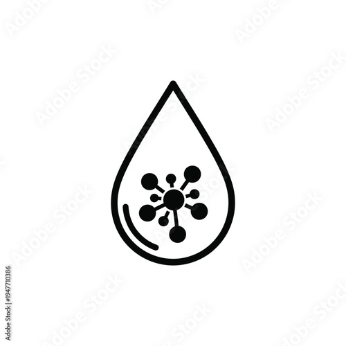 A simple illustration of a water droplet with a virus inside.