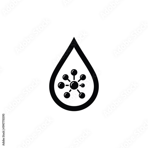 An illustration depicts a single water drop containing a molecular structure.