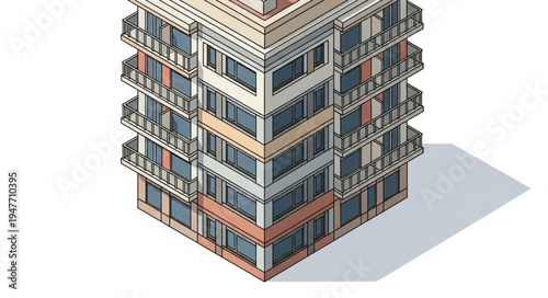 Isometric illustration of a modern apartment building with balconies.