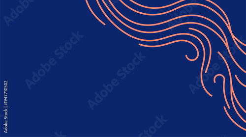 Abstract peach wavy lines on dark blue background minimalist vector graphic illustration