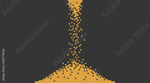 Abstract orange pixels falling into pile on dark gray background vector illustration