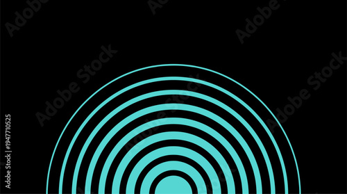 Minimalist cyan concentric semi circles on black background vector illustration