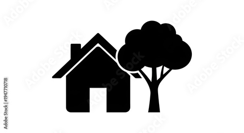 Foto Minimalist black house and tree silhouette vector illustration home nature