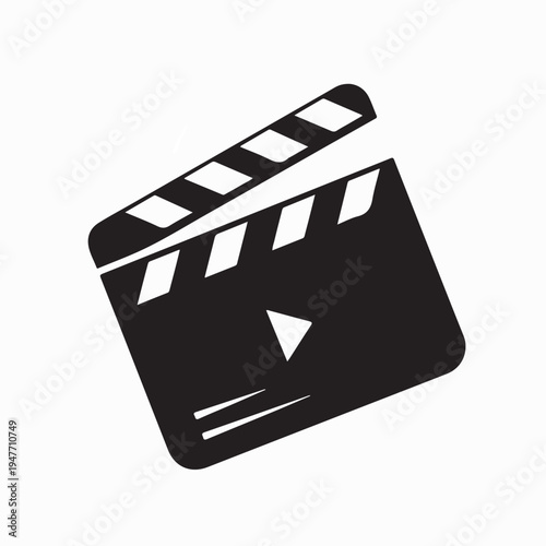 Cinema Slate Board Logo Design with Play Button Isolated On White Background