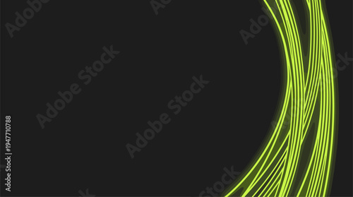 Abstract neon green wavy lines on dark background vector illustration