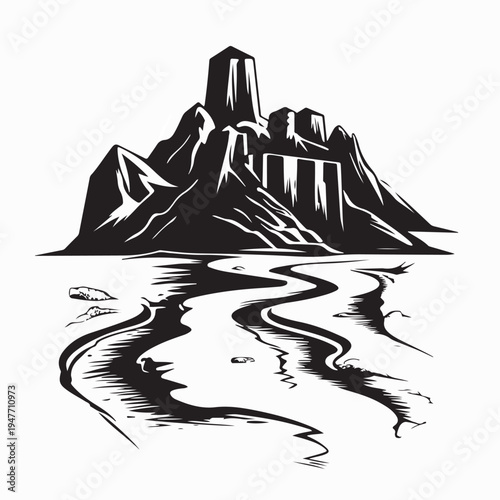 Ancient Aqueduct with Historic Building Silhouette Vector