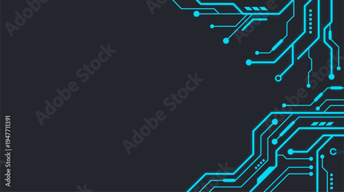 Abstract blue circuit pattern background with technical digital nodes vector illustration