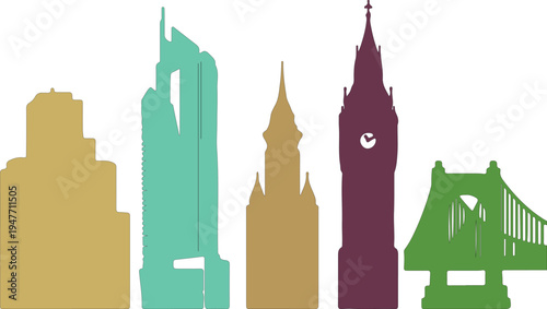 Silhouettes of Iconic Buildings and Bridge in Gradient Colors