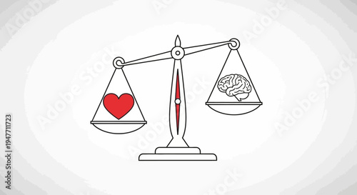 Illustration of a balance scale with a heart outweighing a brain, symbolizing the powerful influence of emotion over logic in decision-making and personal struggles