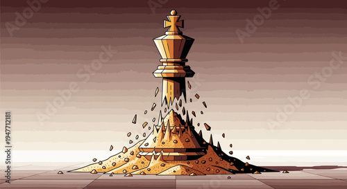 Golden King Chess Piece Crumbling into Dust, Symbolizing Strategy Failure or the End of an Era