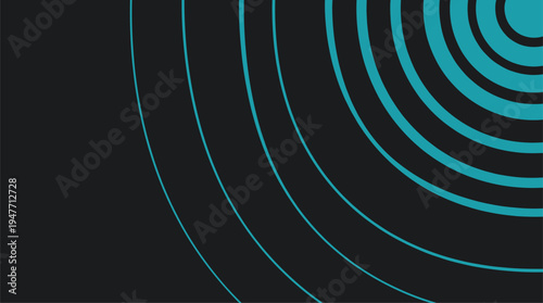 Abstract teal concentric circles on dark background minimalist vector illustration