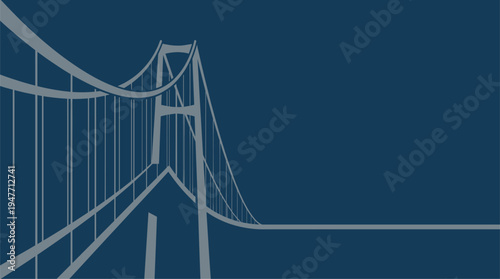 Minimalist gray suspension bridge illustration on dark blue background vector graphic