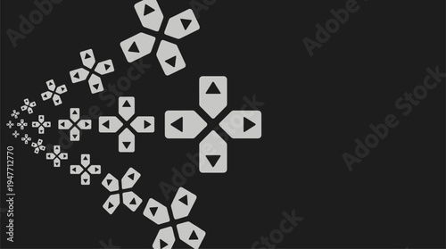 Minimalist gaming controller d-pad icons on dark background digital vector illustration