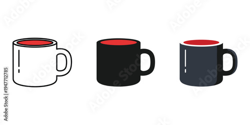 Three colorful mugs lineup illustration