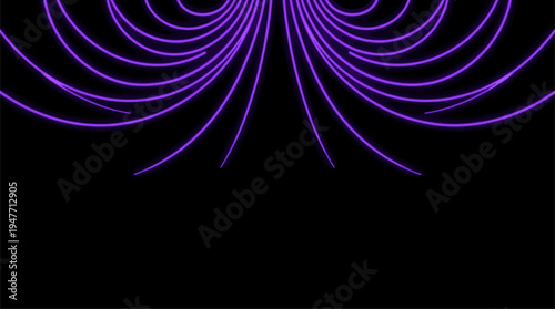 Purple glowing curved lines forming an abstract arch on black background vector illustration