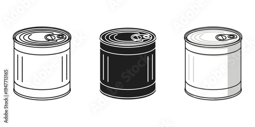 Three cans in black and white illustration style