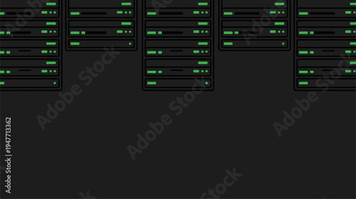 Modern flat server racks for data center and cloud storage technology vector illustration