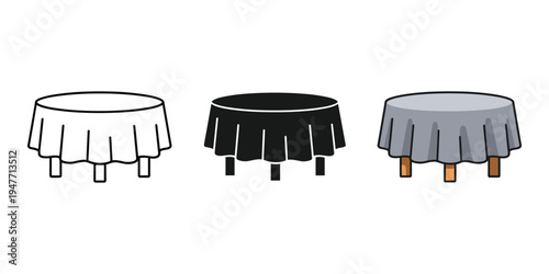 Three round tables with different colored tablecloths