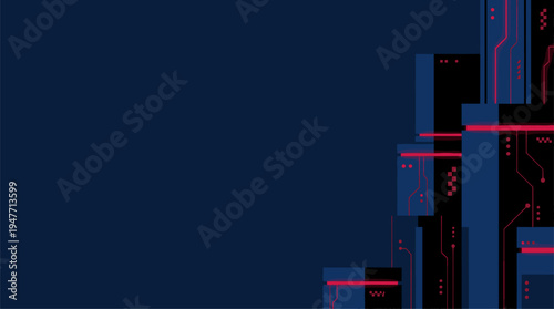 Cyberpunk abstract technology background with red circuit lines vector illustration