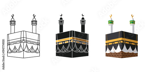 Kaaba illustrations in different styles and colors