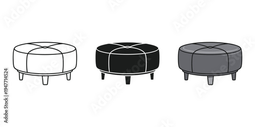 Three tufted ottomans in white black and gray colors