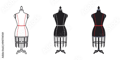 Dressmaker's mannequins with pattern lines for fashion design