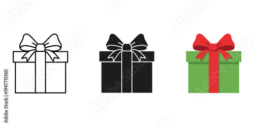 Gift boxes with bows in white black and green for presents and celebrations
