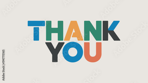 A colorful thank you message in bold letters on a plain background
