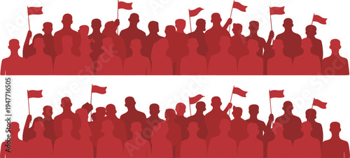Crowd protest silhouette with flags demonstration concept, social movement rally people protest activism political demonstration community unity illustration