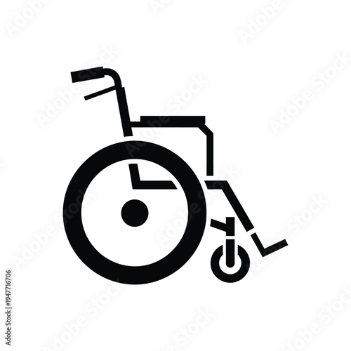 A simple illustration of a wheelchair with large wheel and armrests.