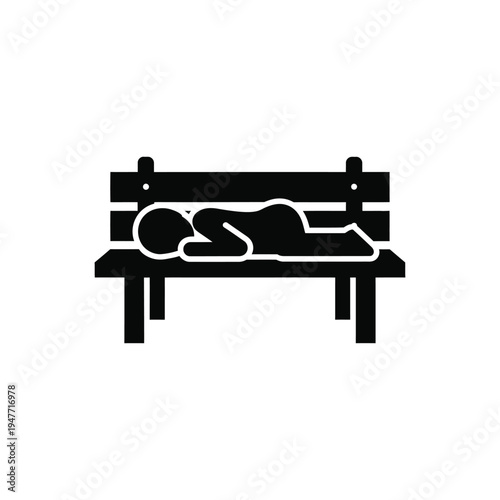 Homeless Person Sleeping on Park Bench Icon.