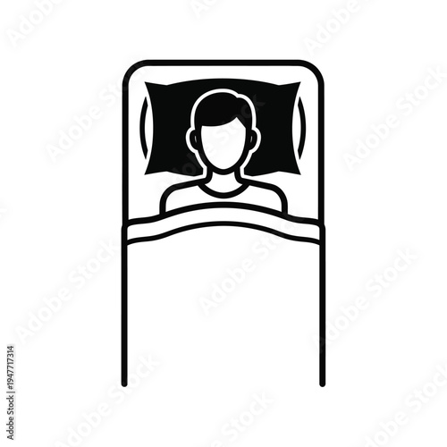 Person sleeping in bed line icon.