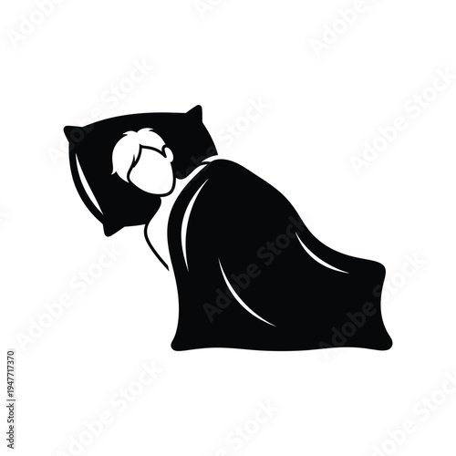 Person sleeping in bed with pillow and blanket.